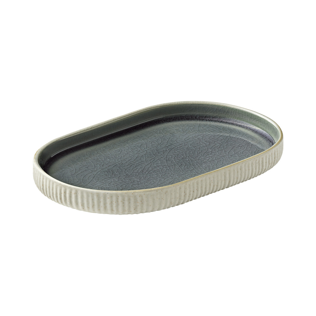 Nara, Platte oval Relief 180 x 110 mm grau